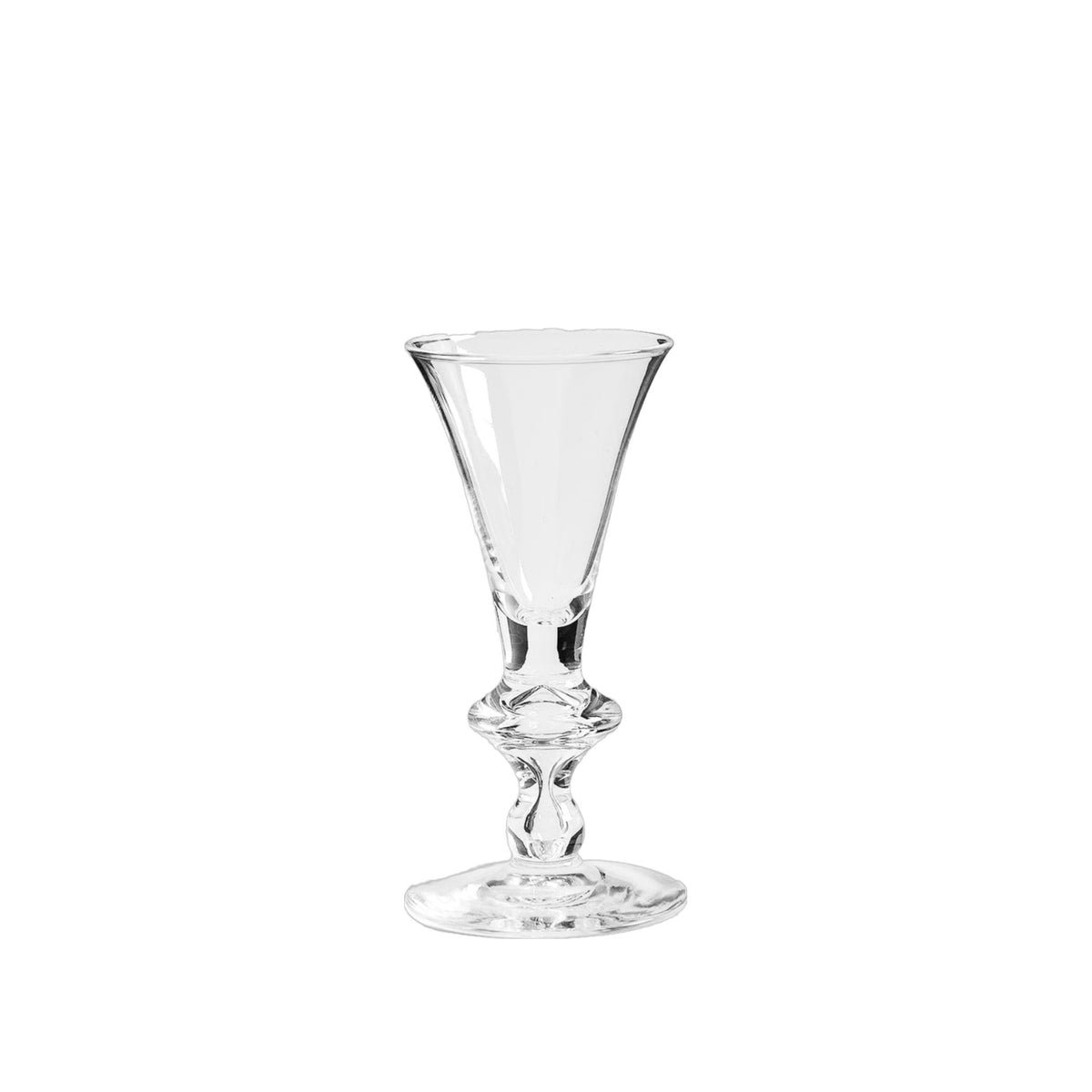 Single Vintage Steuben Hand Blown Crystal Sherry Glass, shown alone on a white background