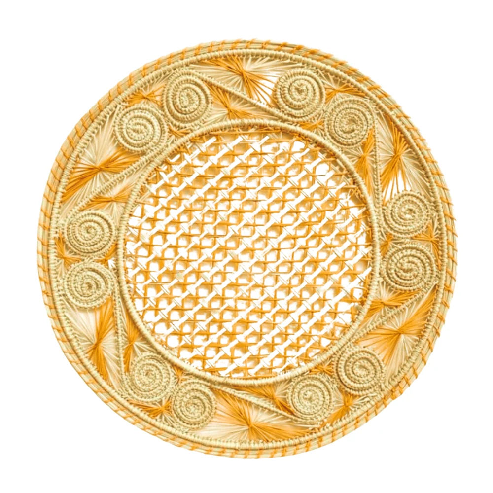 Handwoven Mustard Caracol Iraca and Straw Placemat