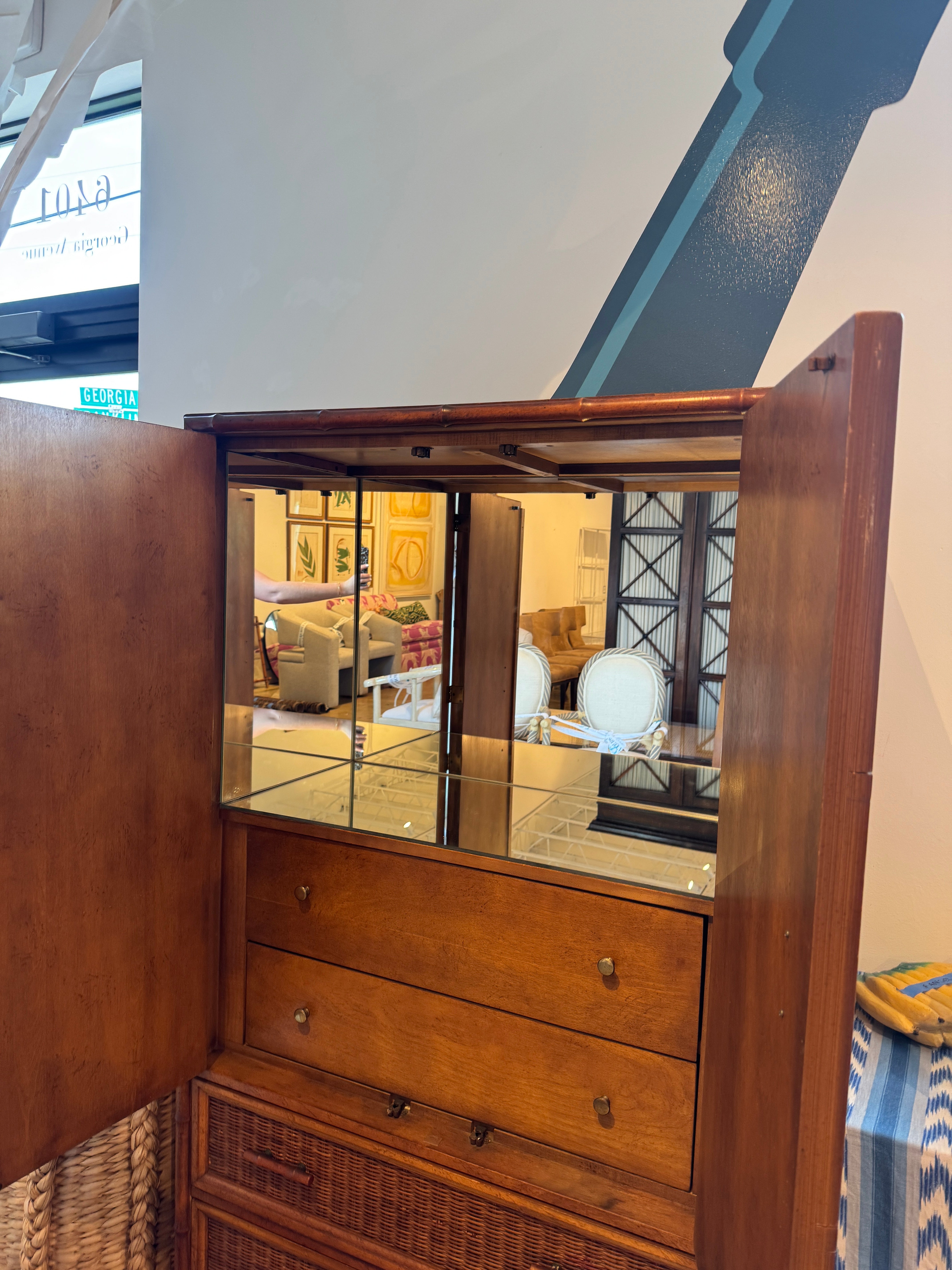 Boho Chic Faux Bamboo & Wicker "Barmoire"