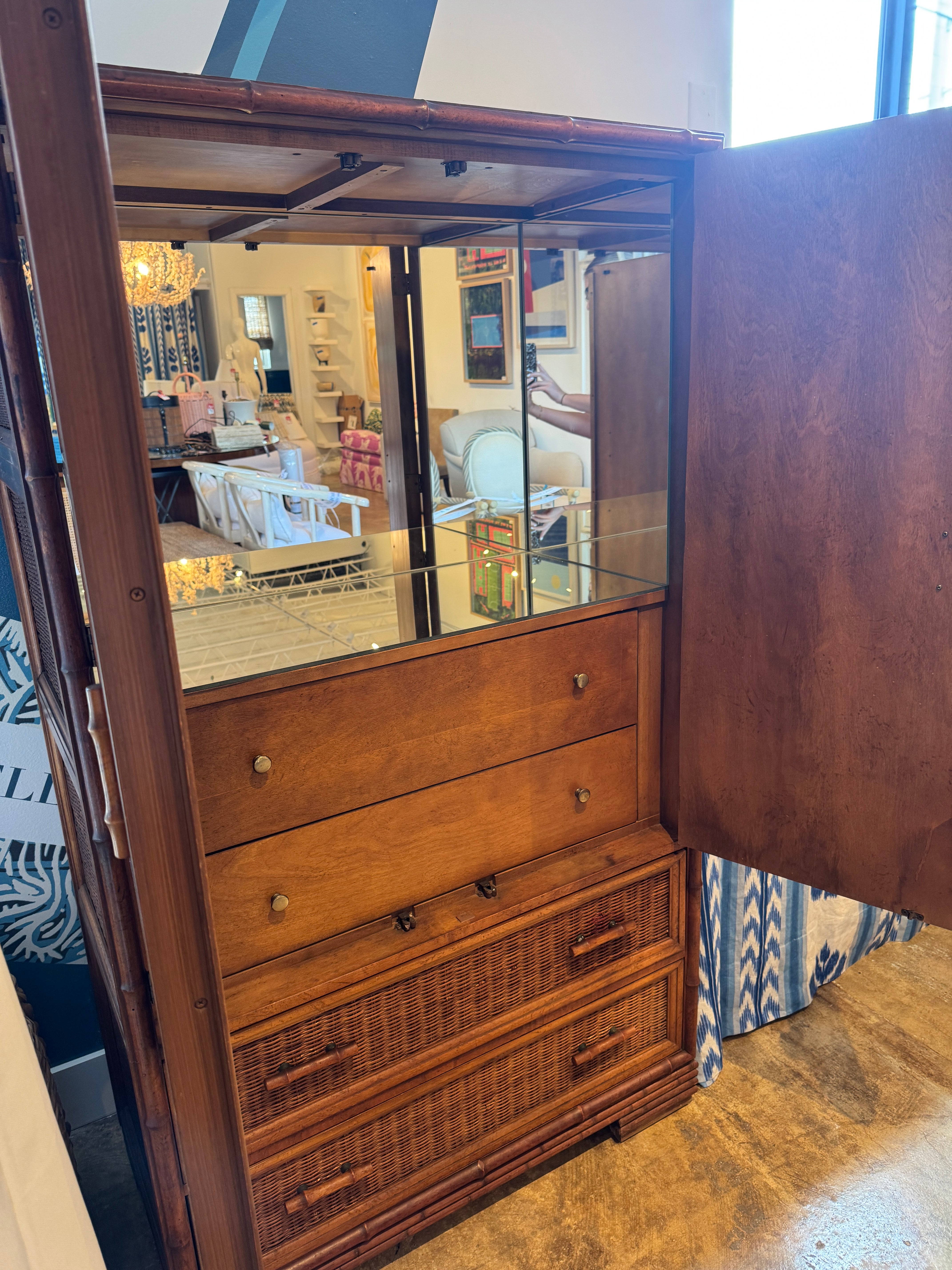 Boho Chic Faux Bamboo & Wicker "Barmoire"
