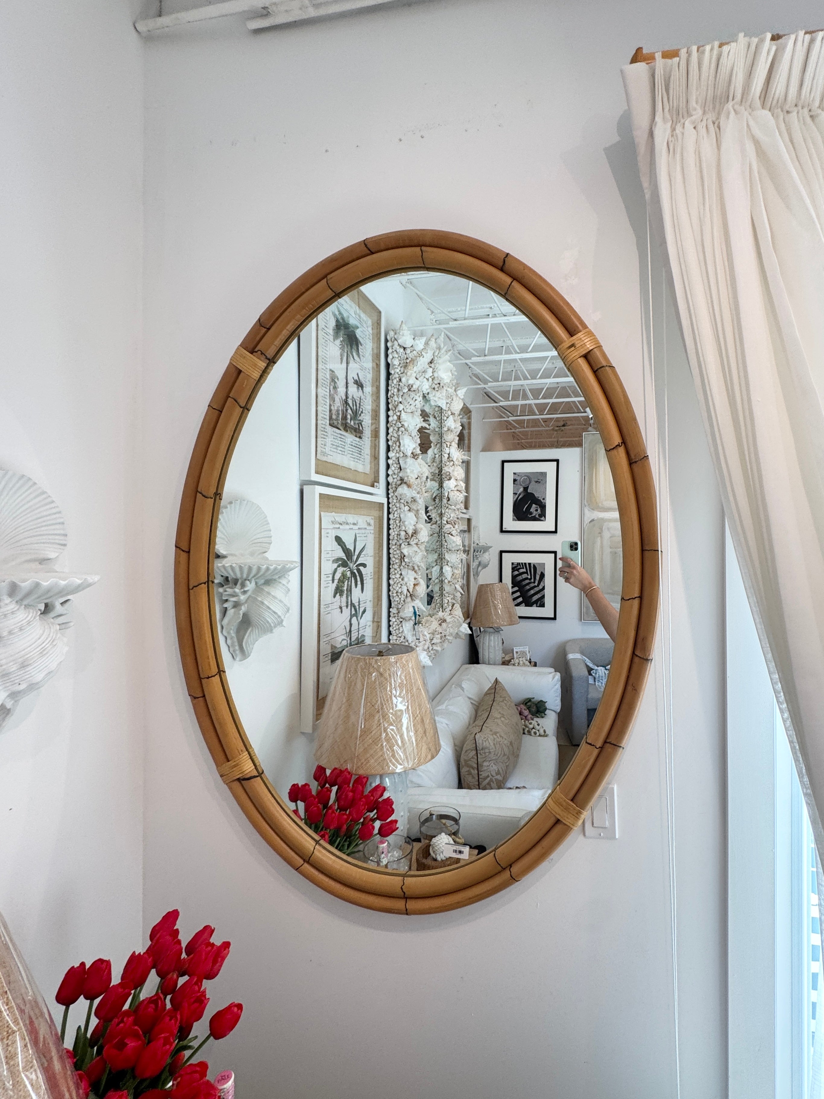 Donghia Bamboo/Rattan Large Oval Wall Mirror