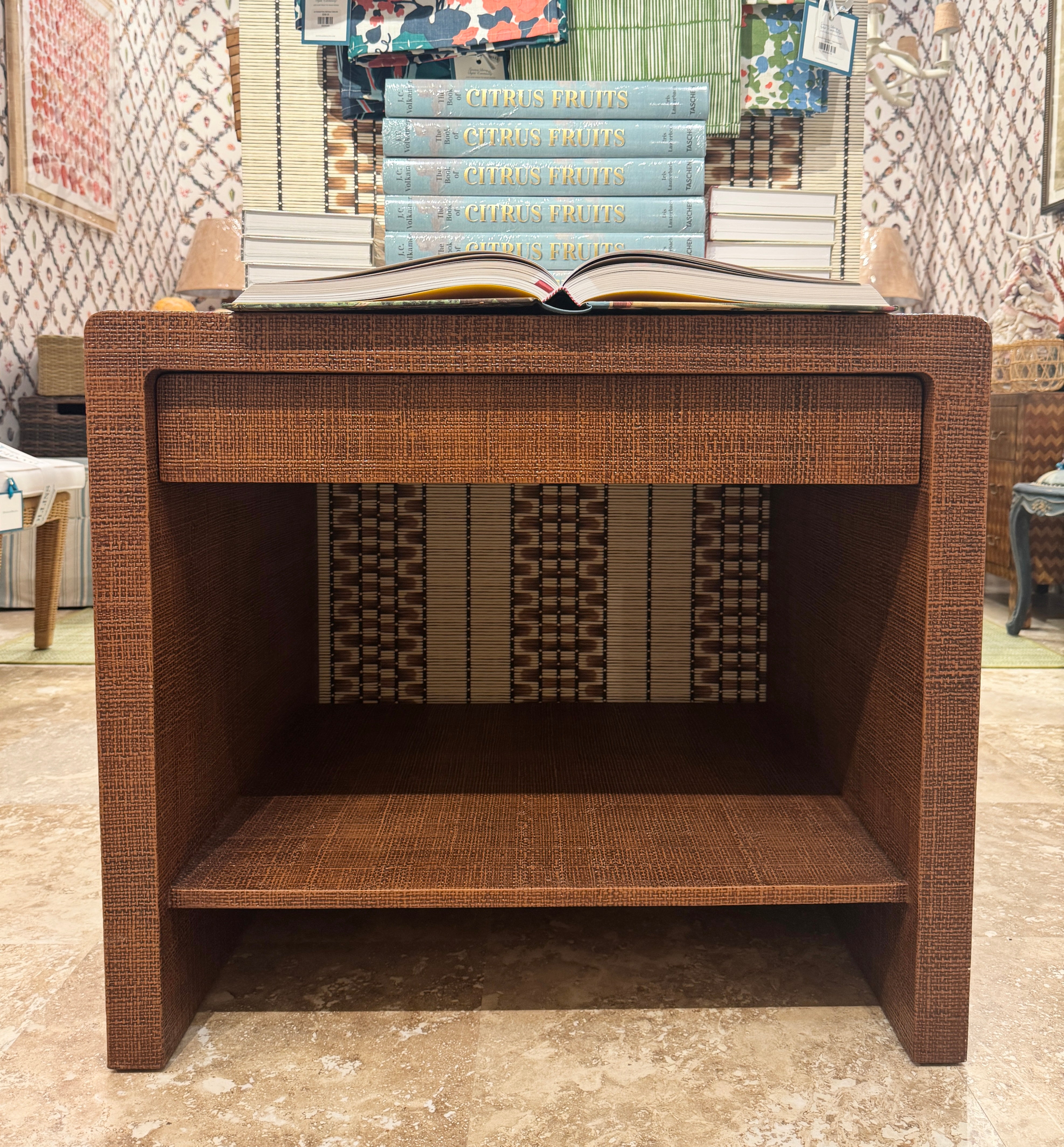 Coated Grass Cloth Side Table