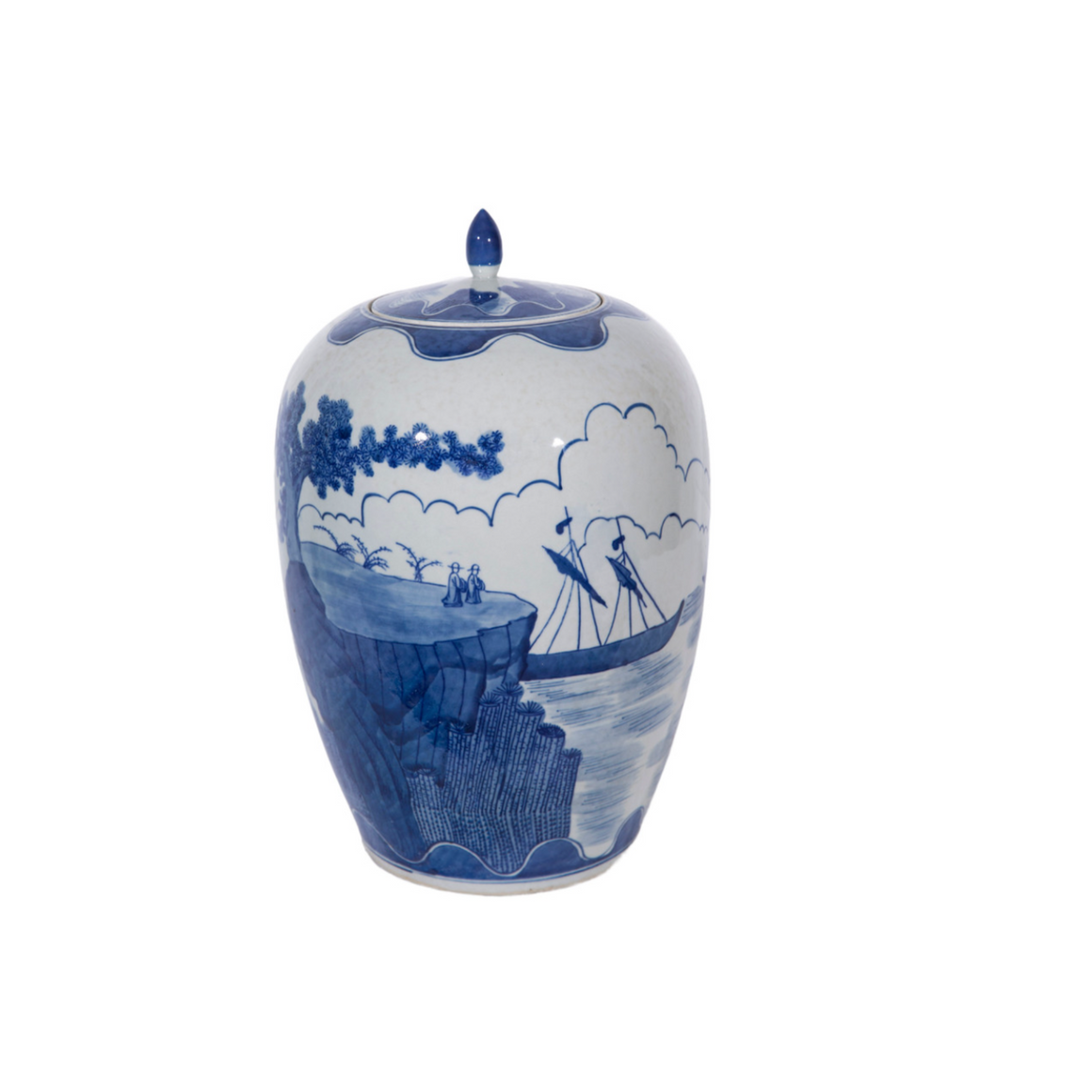 Blue And White Sail Boat Ginger Jar