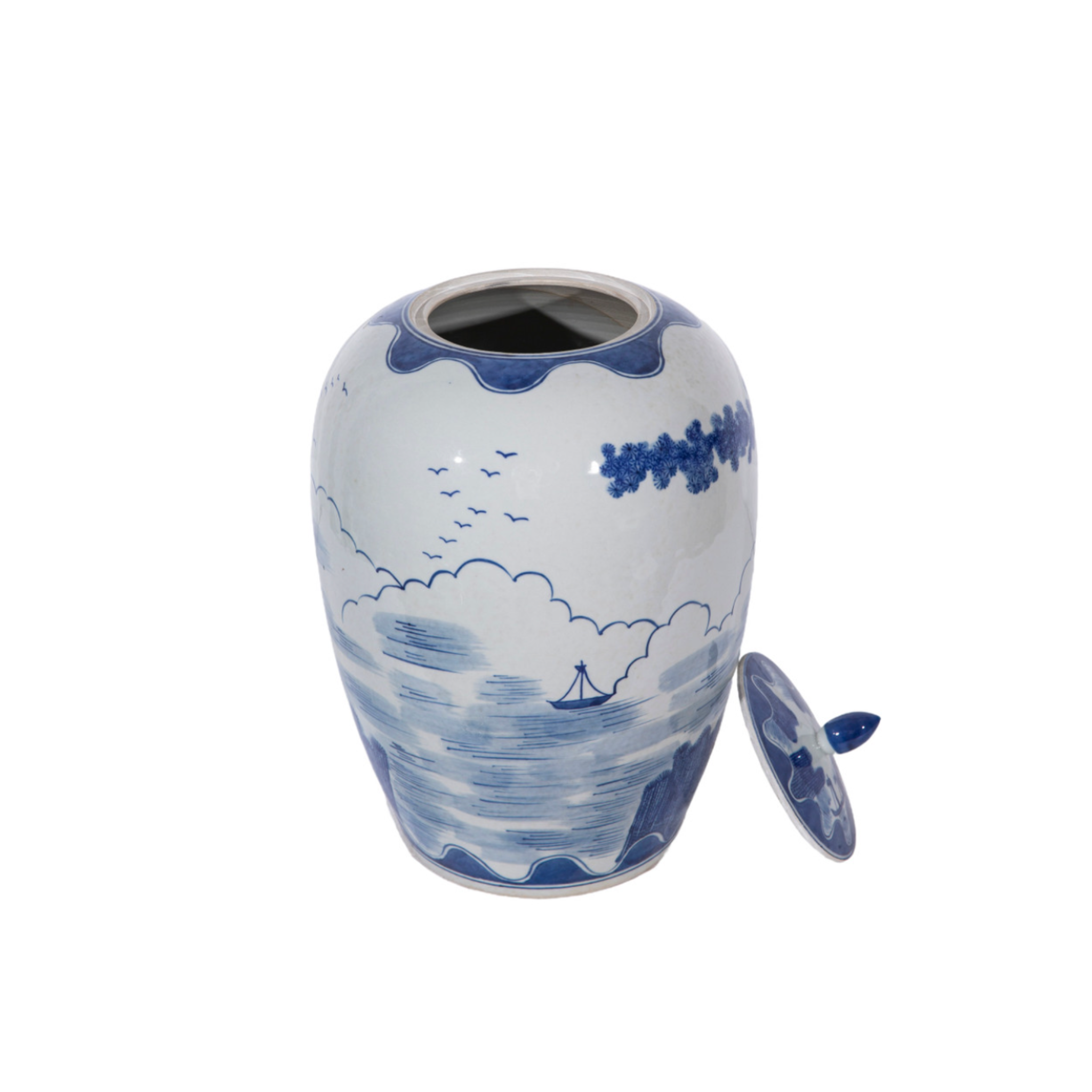 Blue And White Sail Boat Ginger Jar