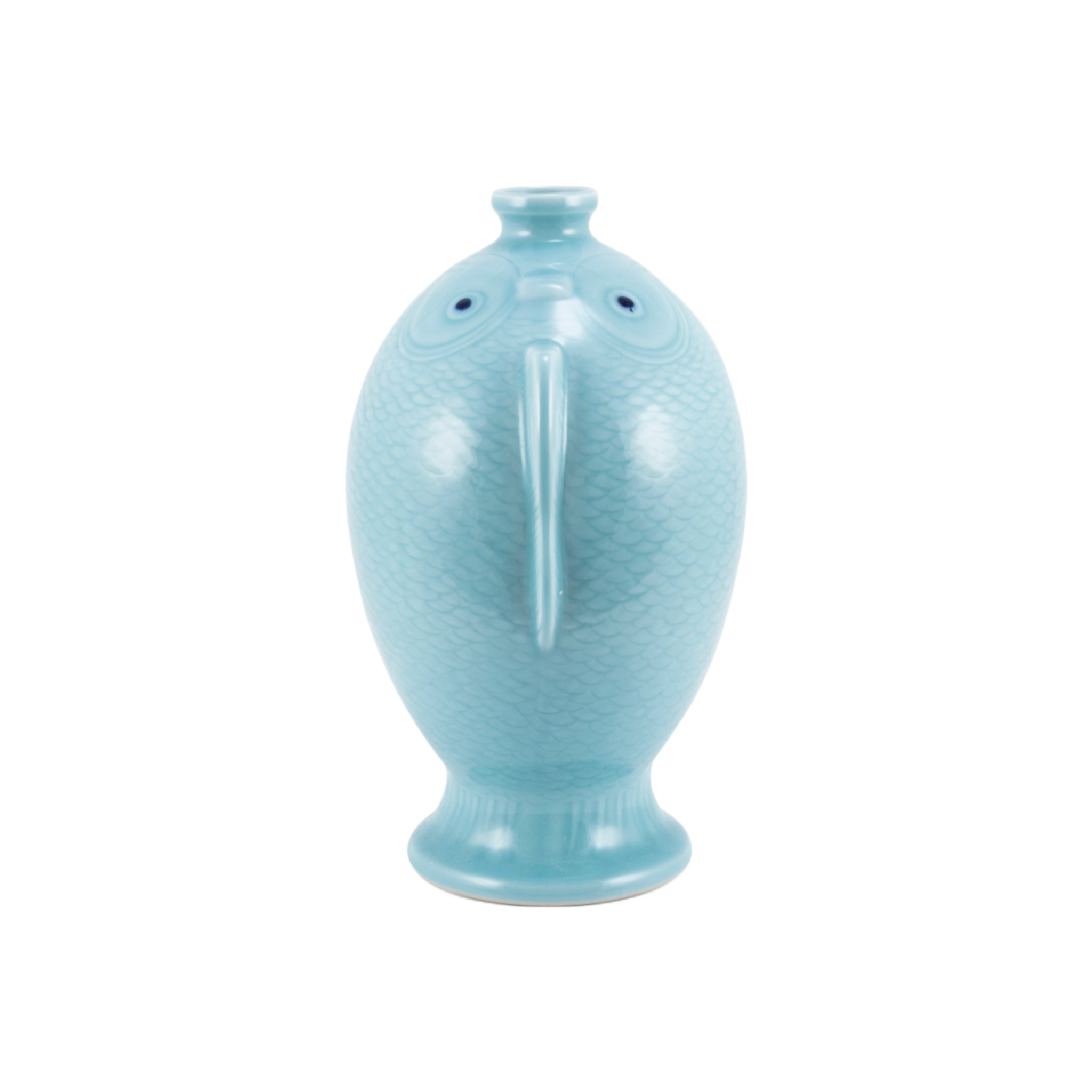 Seafoam Blue Carved Fish Vase Large