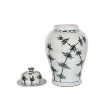 Indigo Porcelain Bamboo Motif Temple Jar