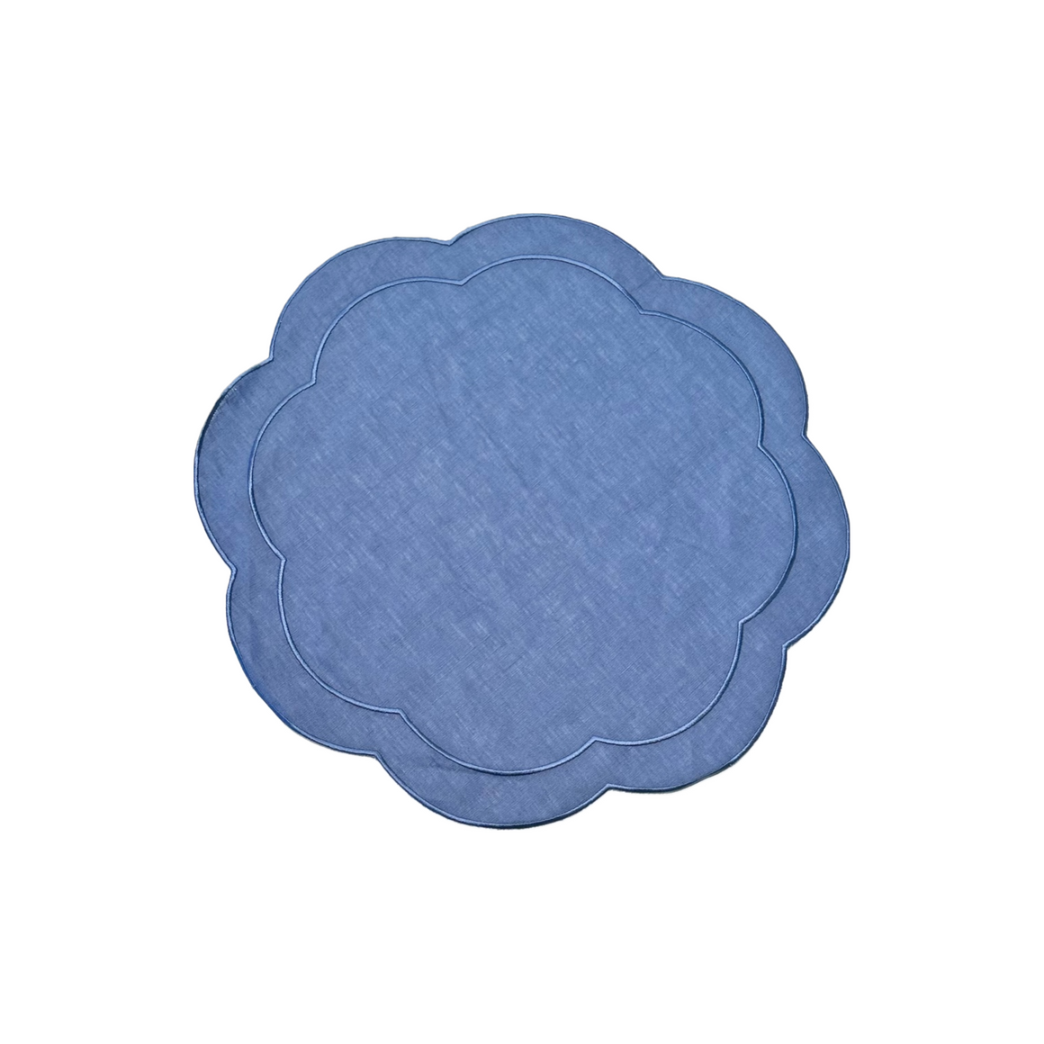 Blue Linen Placemats with Scalloped Edge, Set of 4