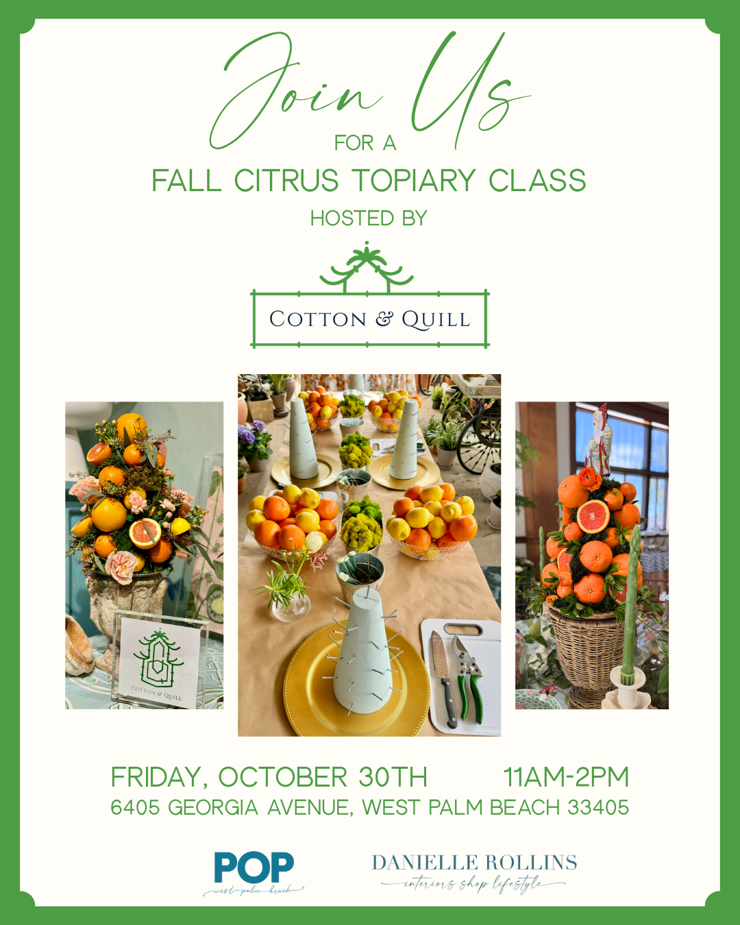 Fall Citrus Topiary Workshop with Cotton & Quill, Friday October 30th