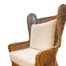Vintage Wicker Wingback Chairs with Newly Upholstered White Quilted Cushions - A Pair