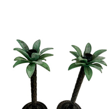 Pair of Celedon Iron Palm Tree Candle Sticks