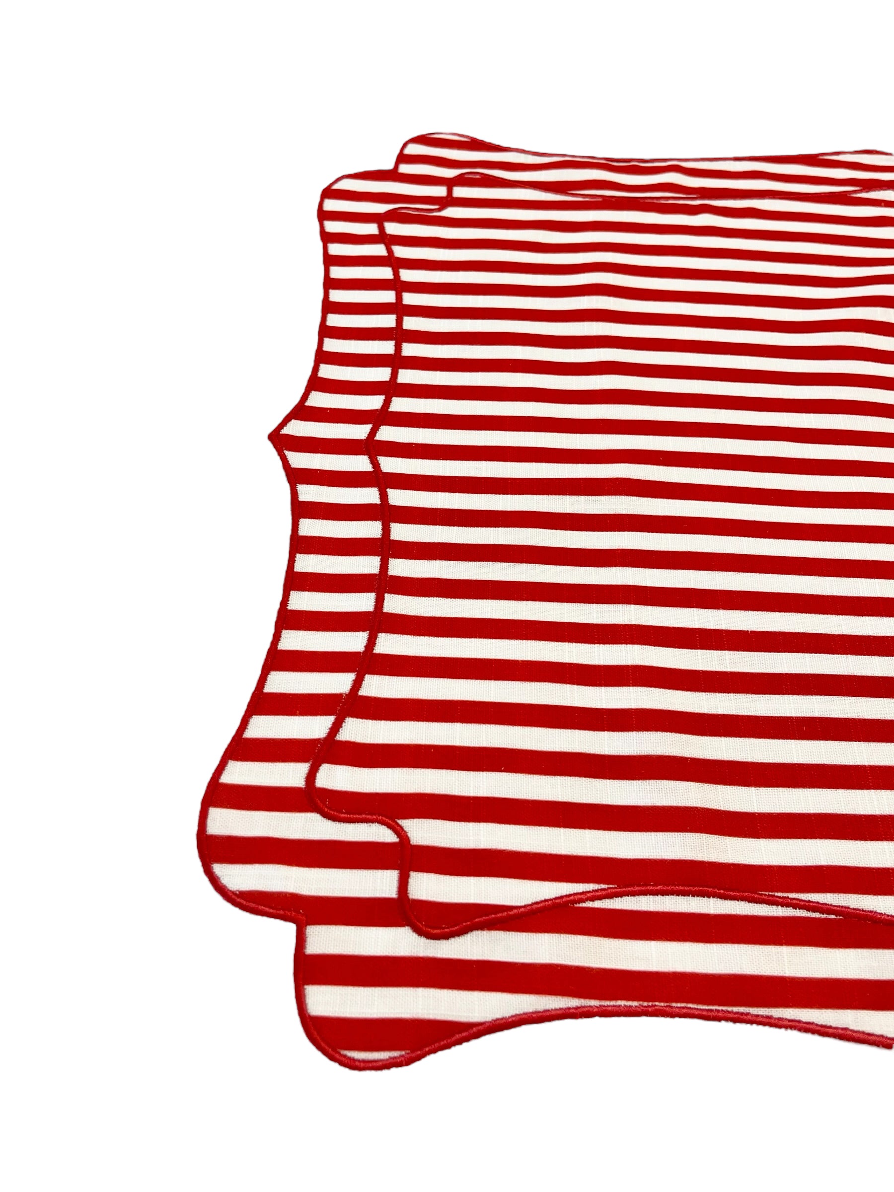 RED & WHITE STRIPED LINEN PLACEMATS, SET OF 4