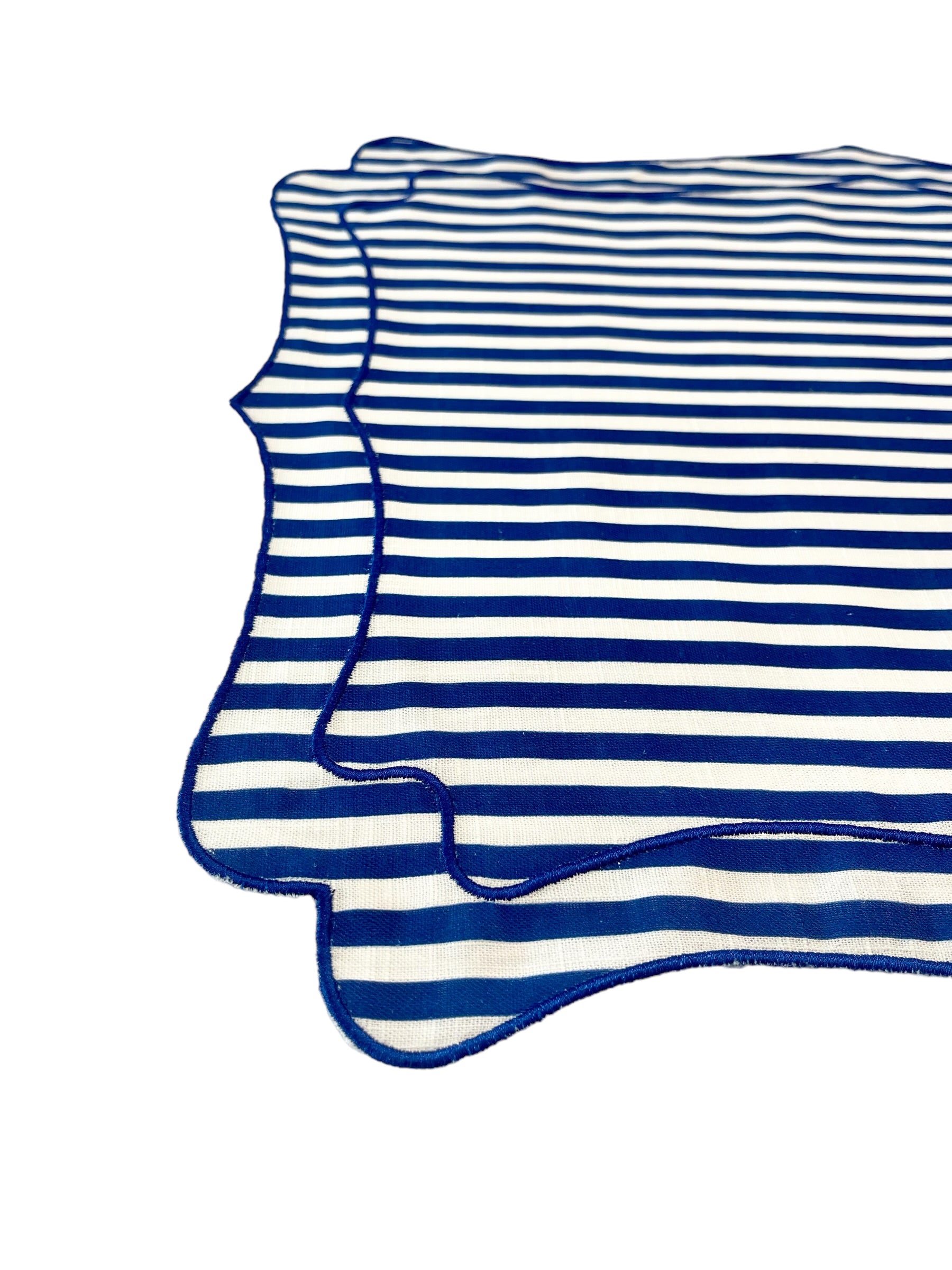 BLUE & WHITE STRIPED LINEN PLACEMATS, SET OF 4