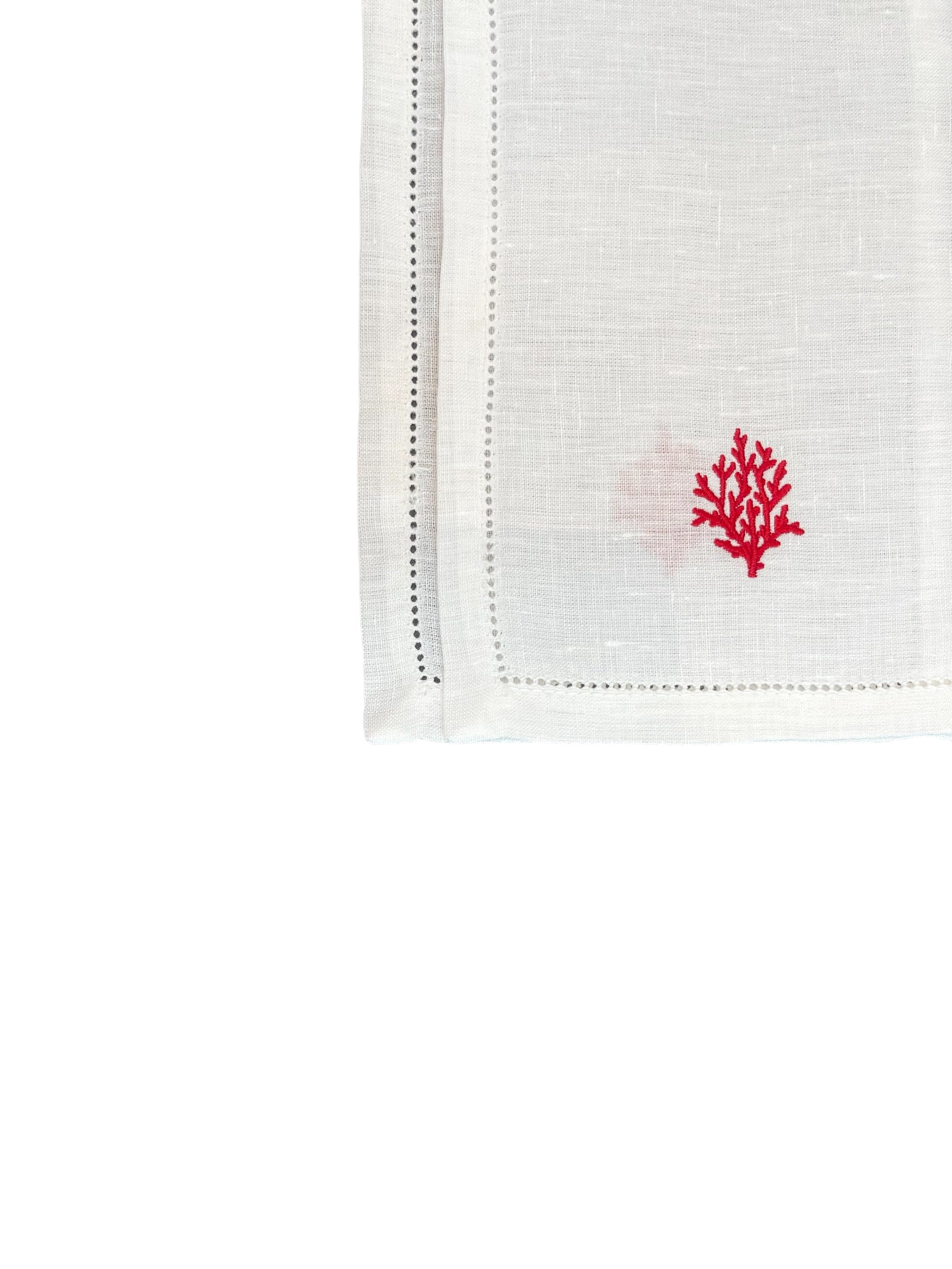 Red Coral Branch Cocktail Napkins, Set of 4