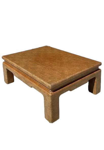 Vintage Woven Two Tone Color Raffia Coffee Table