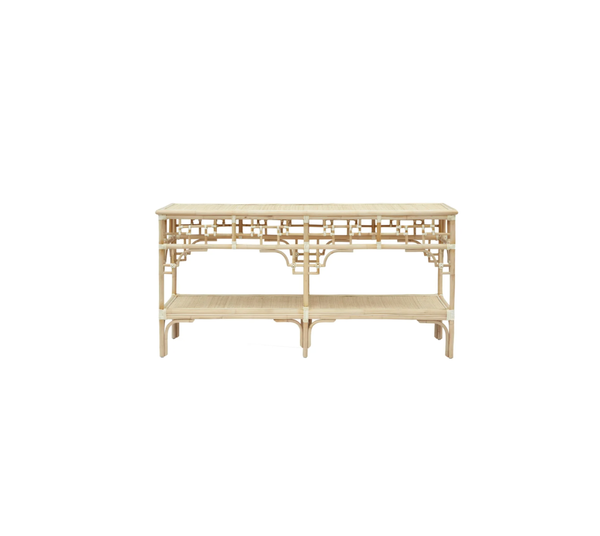 Pagoda Console, Large Natural Rattan Frame with Leather Wraps