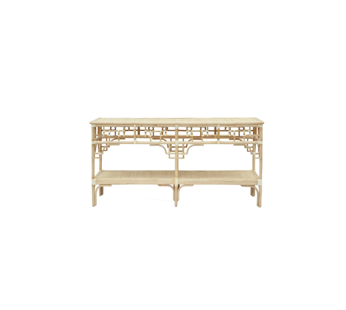 Pagoda Console, Large Natural Rattan Frame with Leather Wraps