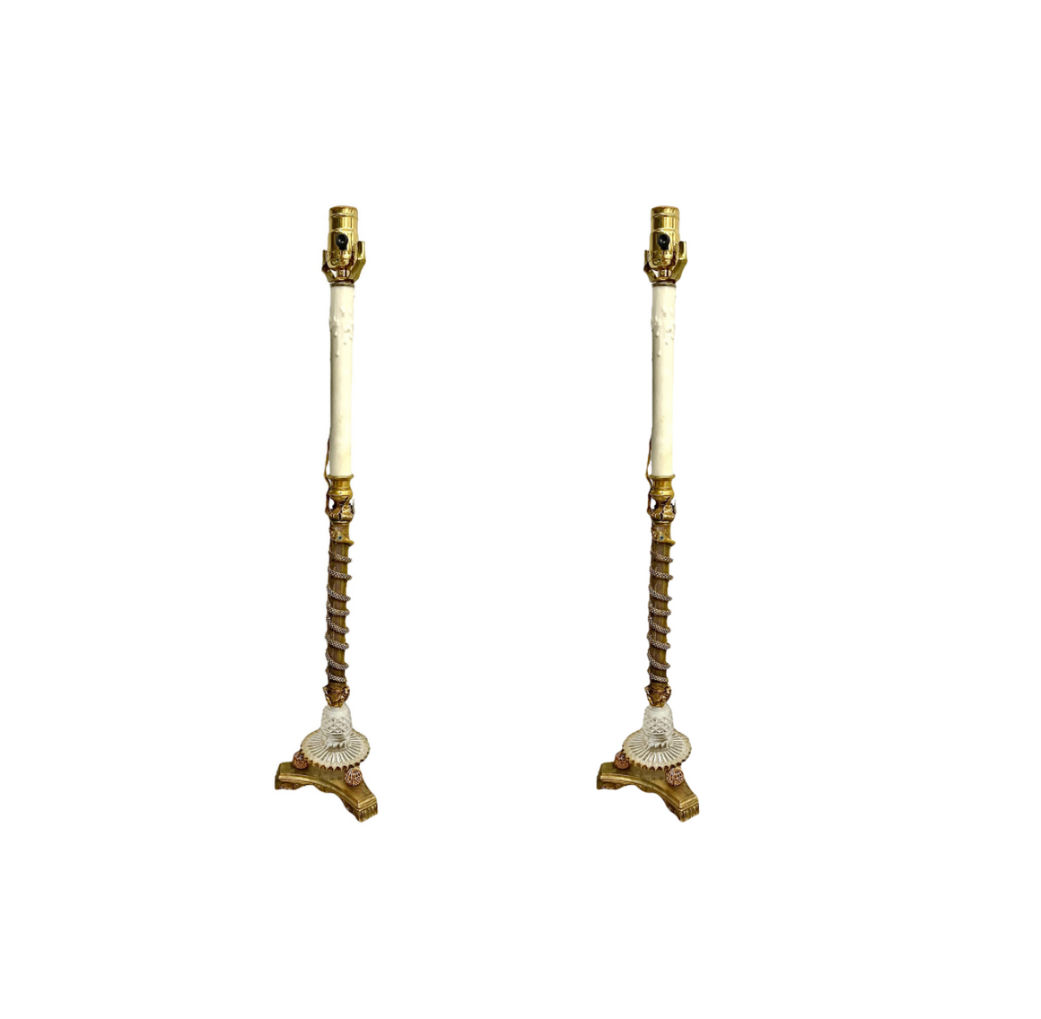 Antique French 18th Century Candle Stick Lamps, A Pair