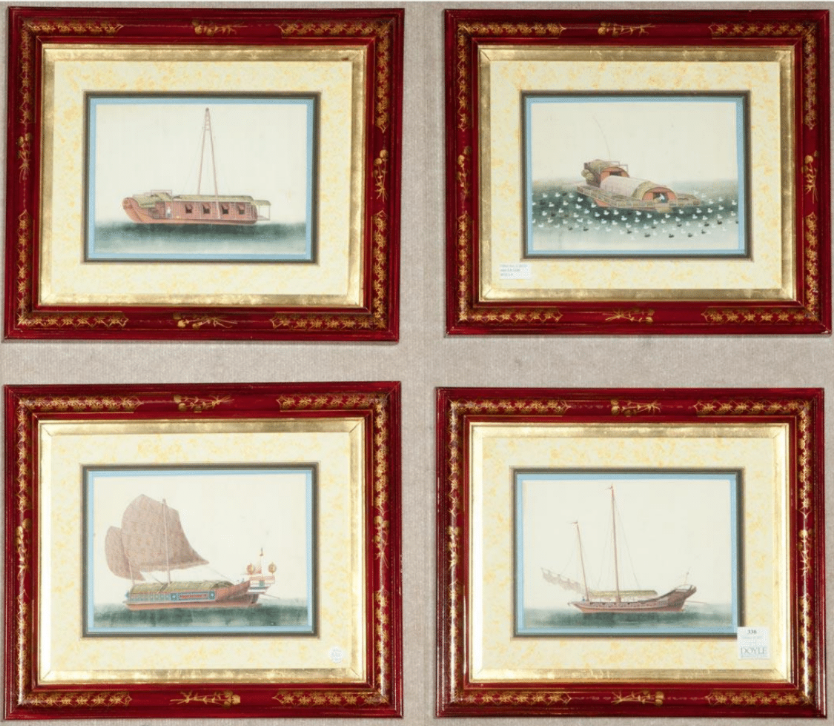 Chinese Pith Paintings In Hand Painted Frames, Set of Four