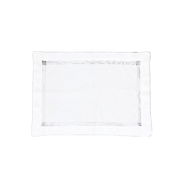 White Linen Placemats with Triple Hemstitch Border, Set of 4