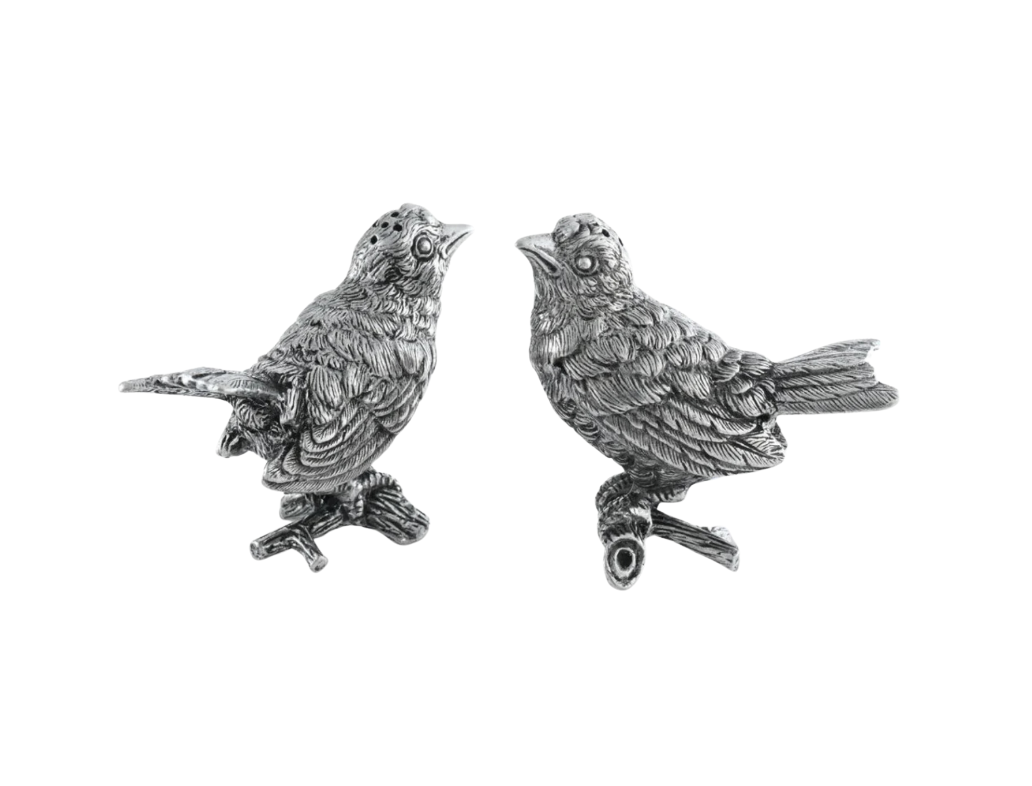 A Pair, Pewter Songbirds Salt & Pepper Shakers