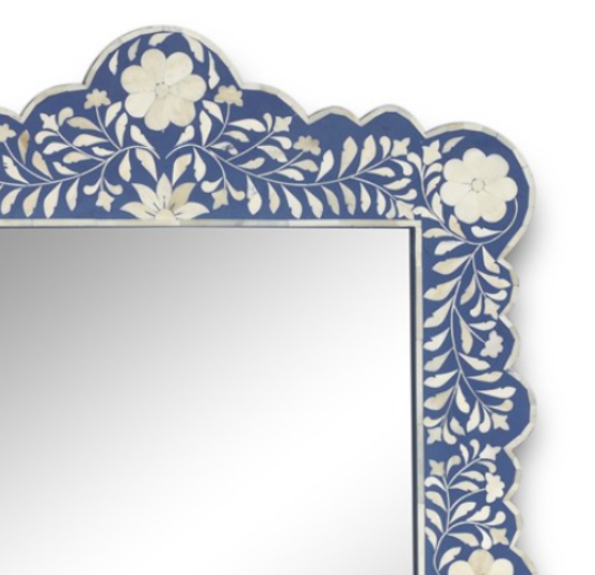 Blue Inlay Floral Scalloped Mirror