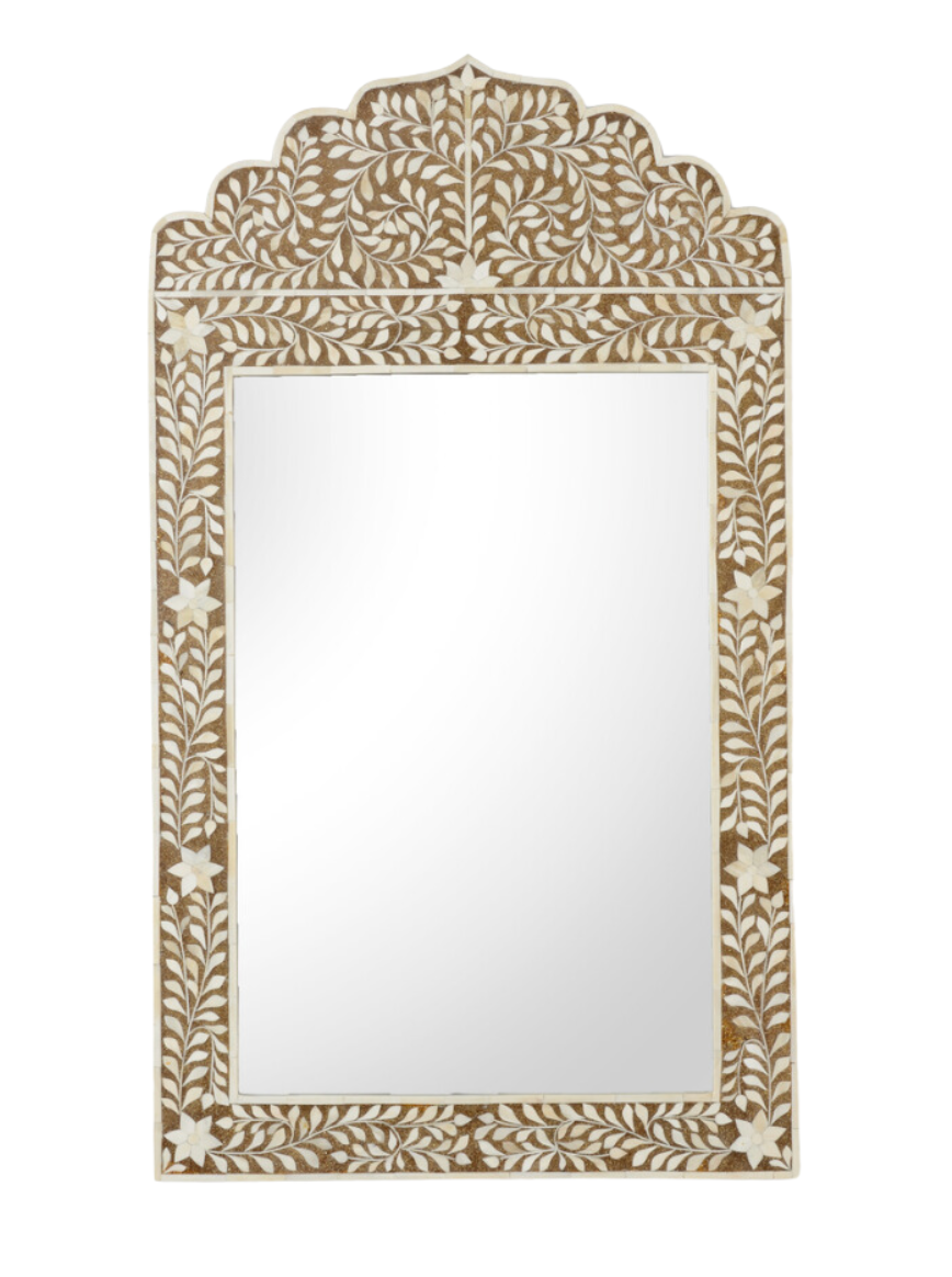 Floral and Vine Brown Inlay Mirror