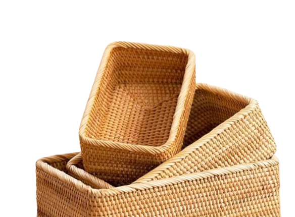 Woven Rattan Decorative Bin Set