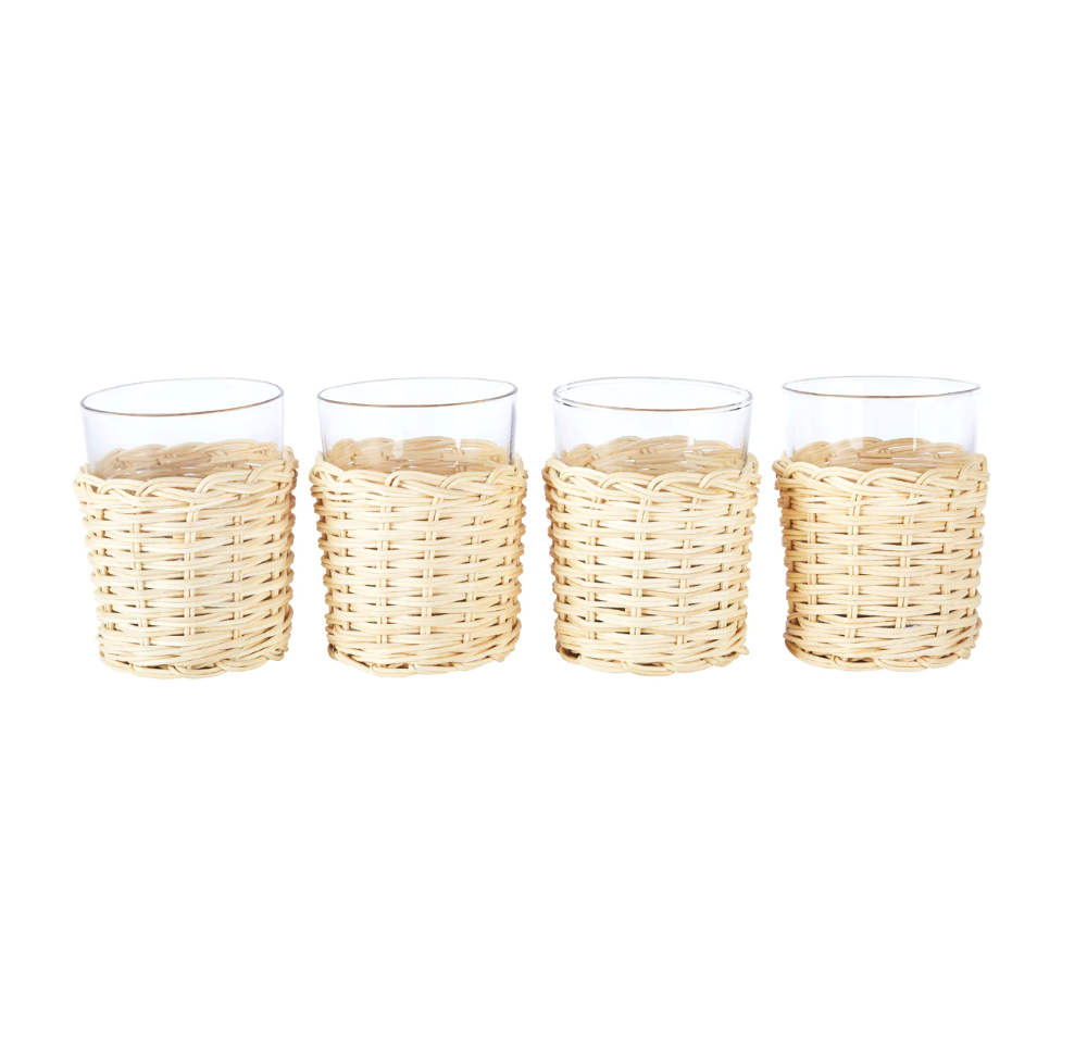 Rattan Wrapped Tumbler, Set of 4