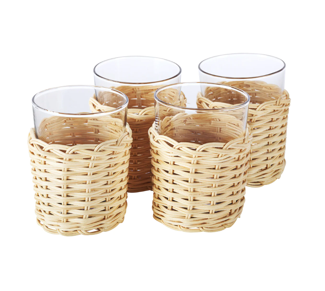 Rattan Wrapped Tumbler, Set of 4