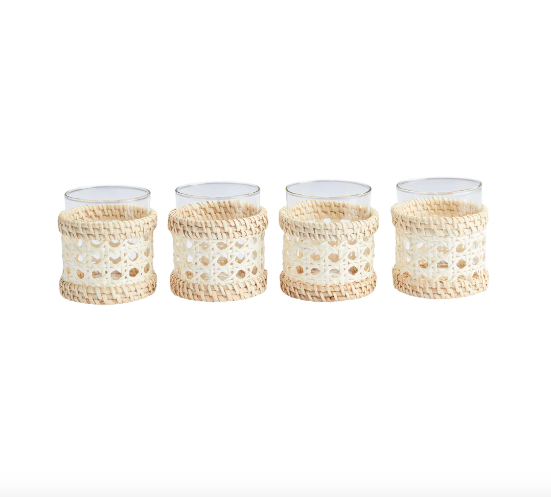 Woven Cane Wrapped Tumbler, Set of 4