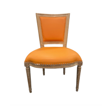 A Pair, Oak Tangerine Leather Orange Chairs
