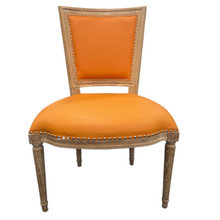 Pair of Oak Tangerine Leather Orange Chairs