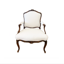 Antique French Provincial Bergere Chair Newly Upholstered in White Nailhead Fabric