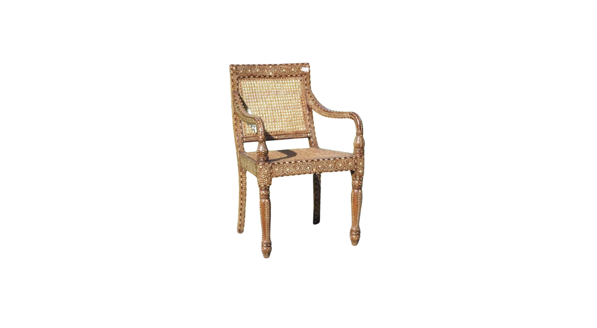 Teak Inlay Chair with Cane Seating