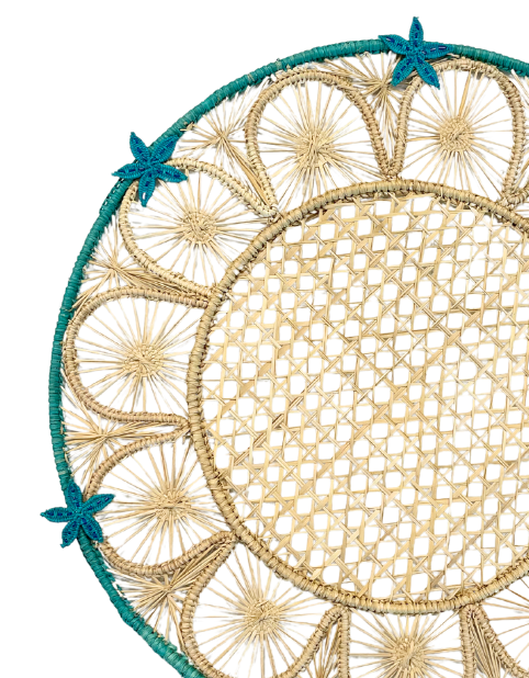 Handwoven Iraca Straw Aquamarine Starfish Placemat