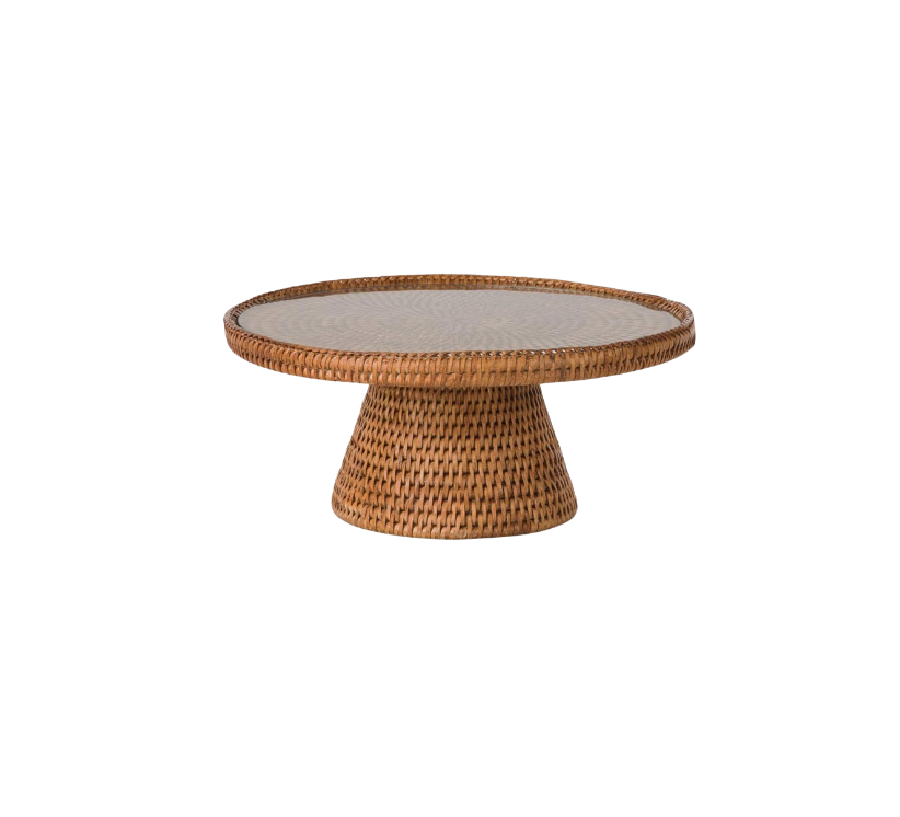 Glass Top Rattan Cake Stand