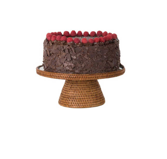 Glass Top Rattan Cake Stand