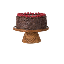 Glass Top Rattan Cake Stand