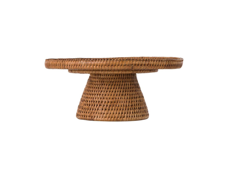 Glass Top Rattan Cake Stand