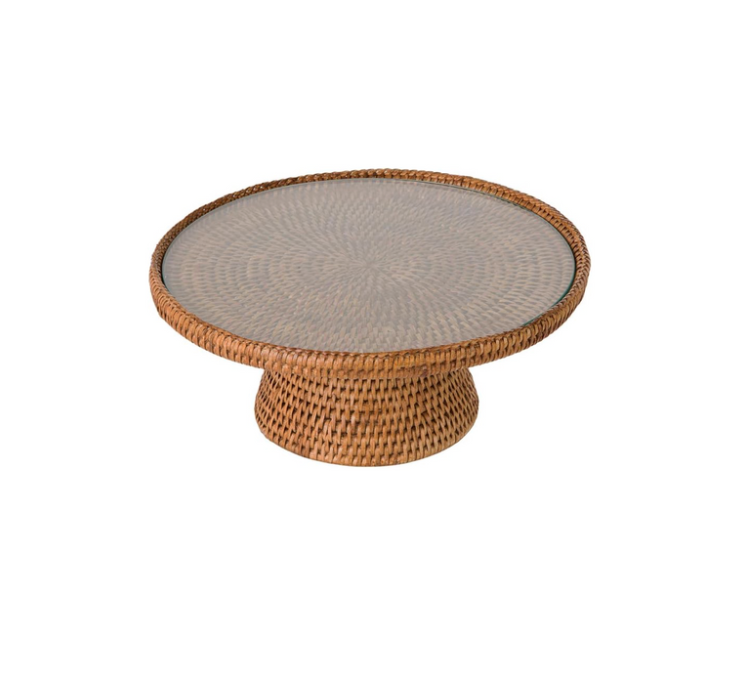 Glass Top Rattan Cake Stand