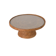 Glass Top Rattan Cake Stand