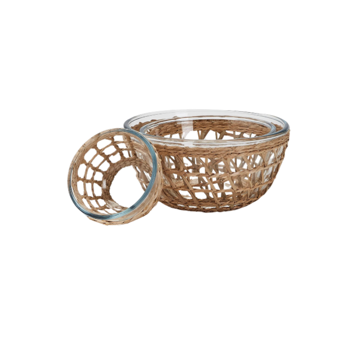 Woven Lattice Glass Bowls, Set of 3