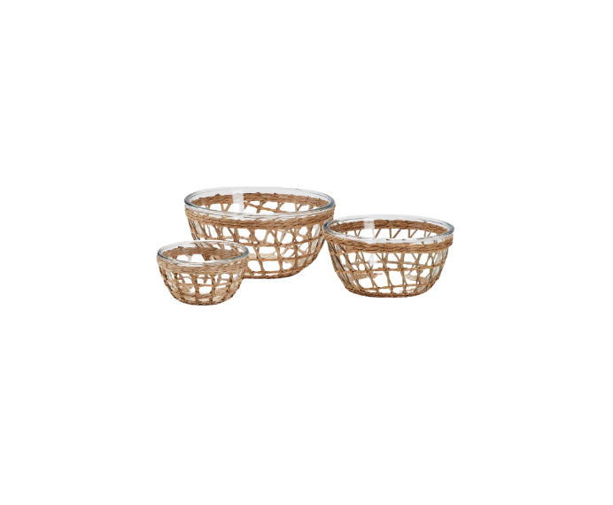 Woven Lattice Glass Bowls, Set of 3