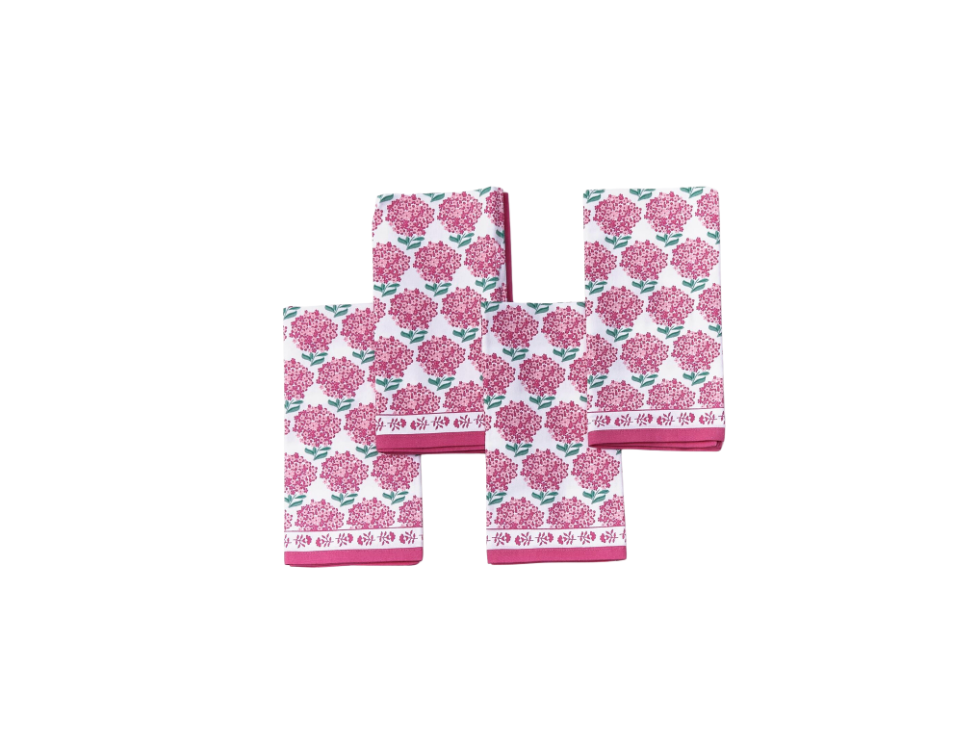 Pink Hydrangea Cloth Napkins, Set of 4