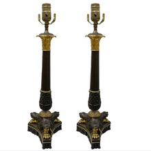 Pair of Empire Table Lamps in Black lacquer and Gold Leaf