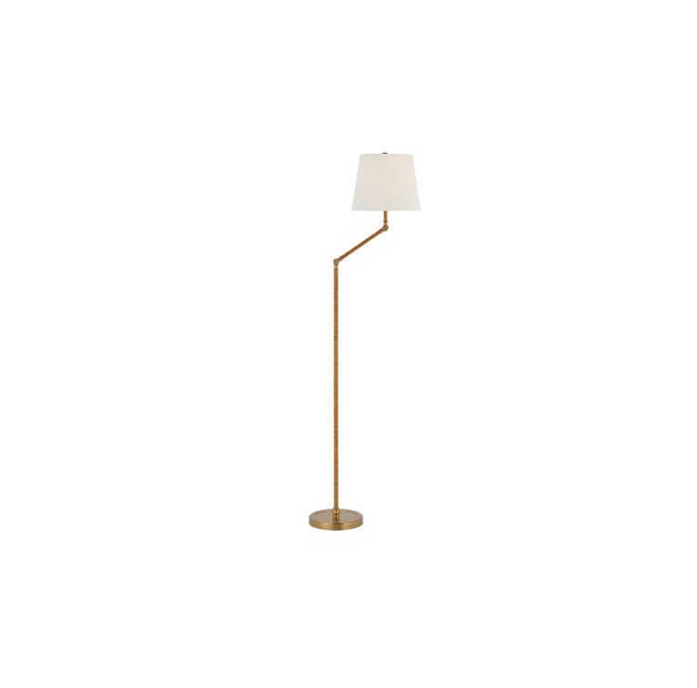 Rattan and Brass Floor Lamp