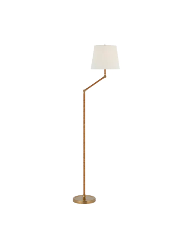 Rattan and Brass Floor Lamp