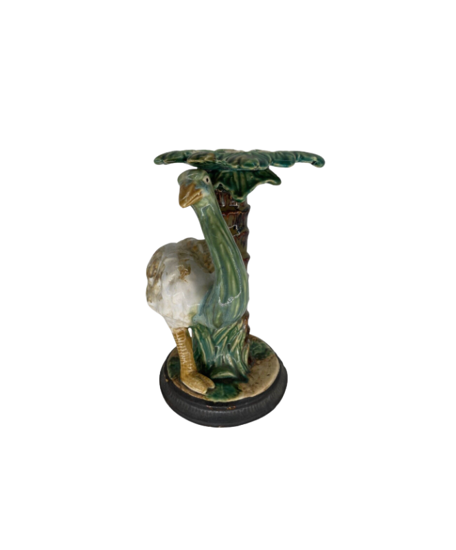 Majolica Ostrich Palm Tree Candle Holder