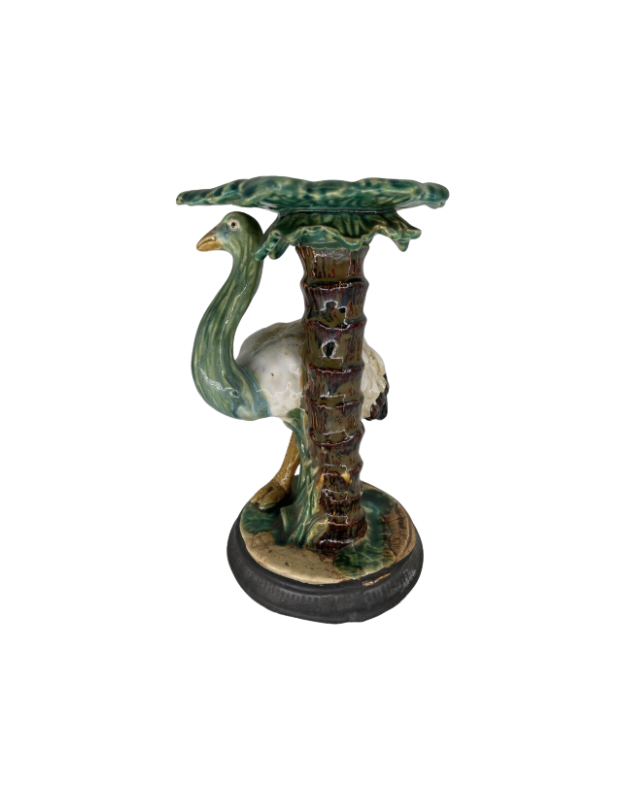 Majolica Ostrich Palm Tree Candle Holder