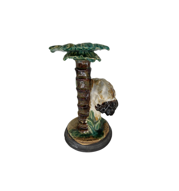 Majolica Ostrich Palm Tree Candle Holder